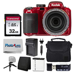 PHOTO4LESS Kodak PIXPRO AZ421 Digital Camera (Red) + Point & Shoot Camera Case + Transcend 32GB SD Memory Card + Extra Battery & Charger + USB Card Reader + Table Tripod + Accessories