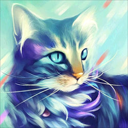 MXJSUA DIY 5D Diamond Painting by Number Kits Round Drill Rhinestone Pictures Arts Craft for Home Wall Decor 12x12In Blue Cat