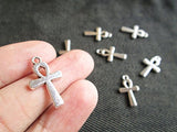 10 Ankh Egyptian Cross Charms Pendants Antique Silver (NS137)