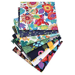 Qimicody Fat Quarters Fabric Bundles, 7 Pcs 100% Cotton 20” x 16” (50cmx40cm) Precut Quilting Fabric Squares Sheets for DIY Patchwork Sewing Quilting Crafting, No Repeat Design (Flower Pattern)