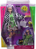 Barbie Dolls and Accessories Barbie Extra Doll with Crimped Lavender Hair and Pet Puppy Checkered Jacket Toys and Gifts for Kids