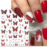 Butterfly Nail Art Stickers Decals, 3D Butterflies Nail Self-Adhesive Sticker Designs, Flower Butterfly Nail Transfer Decals Acrylic Supplies for Women Girls Manicure Decorations, DIY Resin Decal