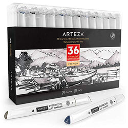 ARTEZA Everblend Gray Tone Art Markers, Set of 36 Colors, Alcohol Based Sketch Markers with Dual Tips (Fine and Broad Chisel) for Painting, Coloring, Sketching and Drawing