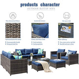 XIZZI Patio Sets,Big Size Outdoor Patio Furniture 12 Pcs, All Weather PE Rattan Furniture with 4 Pillows and and Furniture Covers,No Assembly Required (12 Pcs Big Size, Denim Blue)