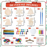 263Pcs Christmas Crafts for Kids Wooden Christmas Ornaments Unfinished Kits, 60Pcs Wood Slices Ornaments with 60 Bells 50 Pipe Cleaners 6 Pens 12 Color Paint, DIY Party Favors Hanging Decorations Gift