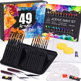 49 Pieces Art set, Acrylic Paint Set for kids, Beginners and Professionals, Art Supplies for Kids and Adults, 24 Acrylic Paints with 16 Paint Brushes in Bag, 3 Art Canvas, 2 Paint Knives and 2 Sponge