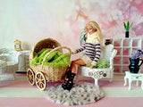 Miniature Baby Carriage, Wicker Doll Stroller Wheels. Handmade Dollhouse Pram