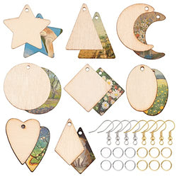 SUNNYCLUE 520Pcs 80 Pairs Unfinished Wooden Earrings Wood Earring Blanks Kit Wood Large Charms 160Pcs Earring Hooks 200Pcs Jump Rings for Jewelry Making Kits Beginner Starter Women Adults DIY Crafts