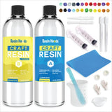 Epoxy Resin Kit for Beginners 32oz 2 Part Epoxy Resin Starter Kit Clear Casting for DIY, Arts, Crafts, Jewelry, Coating Silicone Measuring Cups and Mixing Knife