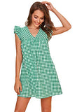 Romwe Women's V Neck Ruffle Smock Summer Boho Dress Top Green and White XL