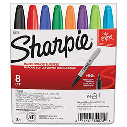 Sharpie Fine Point Permanent Marker, Assorted, 8/Set -SAN30078