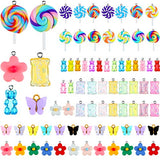 72 Pieces Gummy Colorful Bear Candy Butterfly Lollipop-Shape Flower Pendant Charms Pendants Resin Bear Lollipop-Shape Butterfly Flower Candy Keychains for Christmas Valentine's Day DIY Jewelry Making