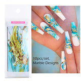 Marble Nail Foil Transfers, 10 Sheets Abstract Green Marble Stone Nail Art Foil Holographic Starry Sky Blue Gold Blooming Design Designer Nail Stickers Decals Wraps Foil Transfer Adhesive DIY Nail Decoration for Women Girls