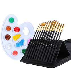 Transon 12pces Artist Paint Brush Set with Brush Case and 1 Paint Palette for Acrylic Watercolor Gouache Oil Hobby Craft Painting