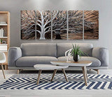 Yihui Arts 3D Silver Tree Metal Wall Art Hand Grind on Aluminum Brown Rustic Pictures in 5 Panel Modern Artwork for Living Room Bedroom Decoration (24Wx64L)