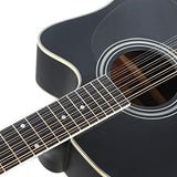 12 String Acoustic Guitar Cutaway,Adjustable Truss Rod Full Size Bundle with Gig Bag,Tuner,Strings,Strap, Picks, Black By Janerock