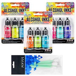 Ranger Tim Holtz Alcohol Inks Bundle 3, Dockside Picnic, Beach Deco, Spring Break, 8X Pixiss Ink Blending Tools