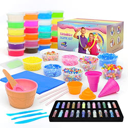 Eosarcu Slime Kit for Girls, Slime Making Kit Include 24 Crystal Slime, Glow in The Dark Powder, Bottle Glitter Jar, Fluffy Slime Accessories and Play Mat, Birthday Gifts Party Favors for Girls Boys