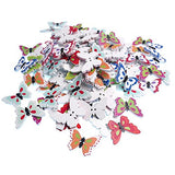 RayLineDo Pack of 50pcs Mixed Color Butterfly Buttons 2 Holes Different Patterns Wooden Buttons for