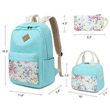 School Backpacks for Teen Girls Bookbags Lightweight Canvas Backpack Schoolbag Set (Turquoise-Flower)