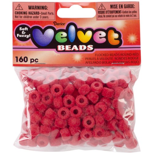 Flocked Pony Beads 6mmx9mm 160/Pkg-Red