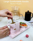 SISETOP Purse Coffee Mug Set, 13 oz Lucky Lock Handbag Mug, Creative Large Coffee Cup with Saucer & Gold Clover Shaped Spoon, Ceramic Tea Mug Gift for Mom, Sister, Daughter, Grandmother, Women, Pink