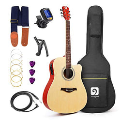 Electric Acoustic Guitar, 41" Full-Size Guitar Acoustic Electric Natural Electric Acoustic Guitar Cutaway Beginners Bundle Kit, by Vangoa
