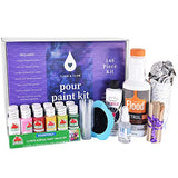 Acrylic Paint Pouring Art Supplies 148 pc. Beginner Kit, Floetrol Pouring Medium, 32 oz. Acrylic Craft Paints, Silicone Oil for Cells, canvases, Gloves, Cups, Instructions and More.