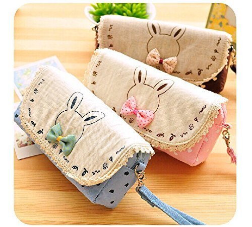 1 X Creative Cute Bowknot Large Capacity Canvas Pencil Box Stationery Supplies Pencil Case