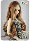 (22-24cm) 1/3 BJD Doll SD Fur Wig Dollfie / Light-Brown Curly Long Hair with Braid / DW-T213G