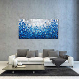 MyArton Large Textured Blue Flowers Canvas Wall Art Hand Painted Modern Decoration Oil Painting Picture Framed Ready to Hang 60x30inch