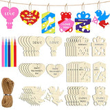 KIMOBER 36PCS Valentine's Day Wooden Slices,Unfinished Blank Cutouts for Valentine Party Decoration, Kids DIY Crafts