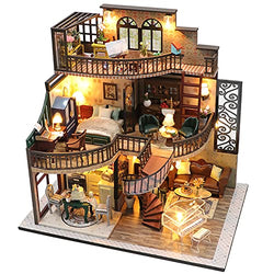 Lannso DIY Dollhouse Miniature Wooden Furniture Kit with Electronic English Manual, Doll House Kit with Dust Proof Cover and Music Box, Mini Handmade Wooden Dollhouse Toys for Adult Gift(M2132)