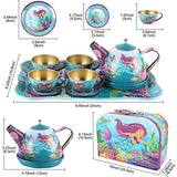 Liberty Imports Mermaid Teapot Set for Kids Tea Party Kitchen Pretend Play - 15 Piece Under The Sea Metal Tea Time Toy for Girls