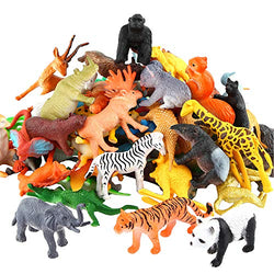 Animals Figure,54 Piece Mini Jungle Animals Toys Set,ValeforToy Realistic Wild Vinyl Plastic Animal Learning Party Favors Toys for Boys Girls Kids Toddlers Forest Small Animals Playset Cupcake Topper