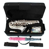 Lazarro White-Silver Keys Bb B-Flat Curved Soprano Saxophone Sax Lazarro+11 Reeds,Care Kit~24 COLORS Available-330-WH
