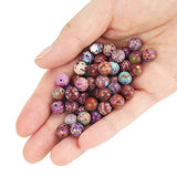 70PCS Natural 8MM Healing Gemstone Colorful Imperial Jasper Energy Stone Round Loose Beads, Semi-Precious Crystal Beads with Free Elastic String for Jewelry Making DIY