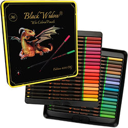 Black Widow Dragon Colored Pencils For Adult Coloring - 36 Coloring Pencils With Smooth Pigments - Best Color Pencil Set For Adult Coloring Books And Drawing - A Must Have Pencil Set