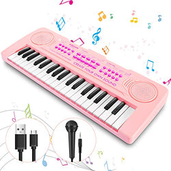 Vimzone Kids Piano Keyboard, 37Keys Multi-Function Musical Instrument Piano Toy, Electronic Keyboard for 2 3 4 5 Years Old Toddlers Children Beginner (Pink)