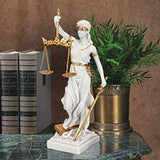 Design Toscano Themis Blind Lady of Justice Statue Lawyer Gift, 13 Inch, Bonded Marble Polyresin, White