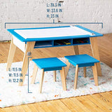 Wildkin Kids Arts and Crafts Table Set for Boys and Girls, Mid Century Modern Design Craft Table Includes Two Stools, Paper and Storage Cubbies Underneath Helps Keep Art Supplies Organized (Blue)