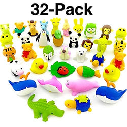 OHill Pack of 32 Pencil Erasers Zoo Animal Erasers Puzzle Erasers for Party Favors, Games Prizes,