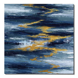 Wallpaint - Large Blue Abstract Wall Art for Living Room Bedroom Bathroom 30x30inch Blue Gold Painting Framed Textured Canvas Artwork Modern Home Decoration, Ready to Hang