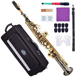 EASTROCK Bb Soprano Saxophone Straight Black Nickel Sax Instruments for Beginners Students Intermediate Players with Carrying Case,Mouthpiece,Pads,Reed,Cleaning kit,neck Strap,White Gloves