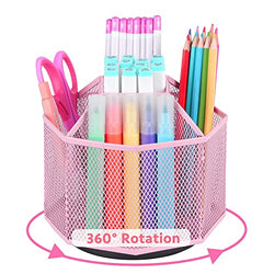 Cute Rotate Art Supply Organizer, Colored Pencil Holder - Art Caddy Accessories Carousel, Spinning Desk Office Supplies Storage for Home, Office, Classroom & Art Studio - Pink
