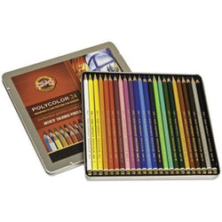Polycolor Drawing Pencils, 3.8 Mm, Open Tin, 24 Assorted Colors/set