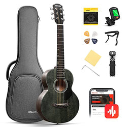 Donner Parlor Guitar 1/4 Size Acoustic Guitar 30 inch Travel Guitar Guitarlele Bundle with Padded Case Spruce Mahogany Body DAL-110D Green