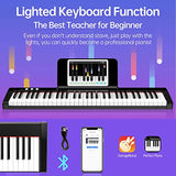 TERENCE Keyboard Piano with 61 Semi-weighted Keys & 1800mAh Battery Support MIDI USB Interface & Piano Application with Bluetooth Sheet Music Stand Sticker Bag Audio Cable Earphones