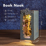 ROBOTIME DIY Book Nook Kit Decorative Booknook Bookshelf Insert Bookcase Book Stand 3D Wooden Puzzle DIY Miniature House Kit with LED Light Model Kit for Adults (Magic House)