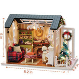 Miniature Dollhouse DIY Kit, Wooden 3D Mini House Set with Furniture for Kids Teens Adults(Holiday Time)